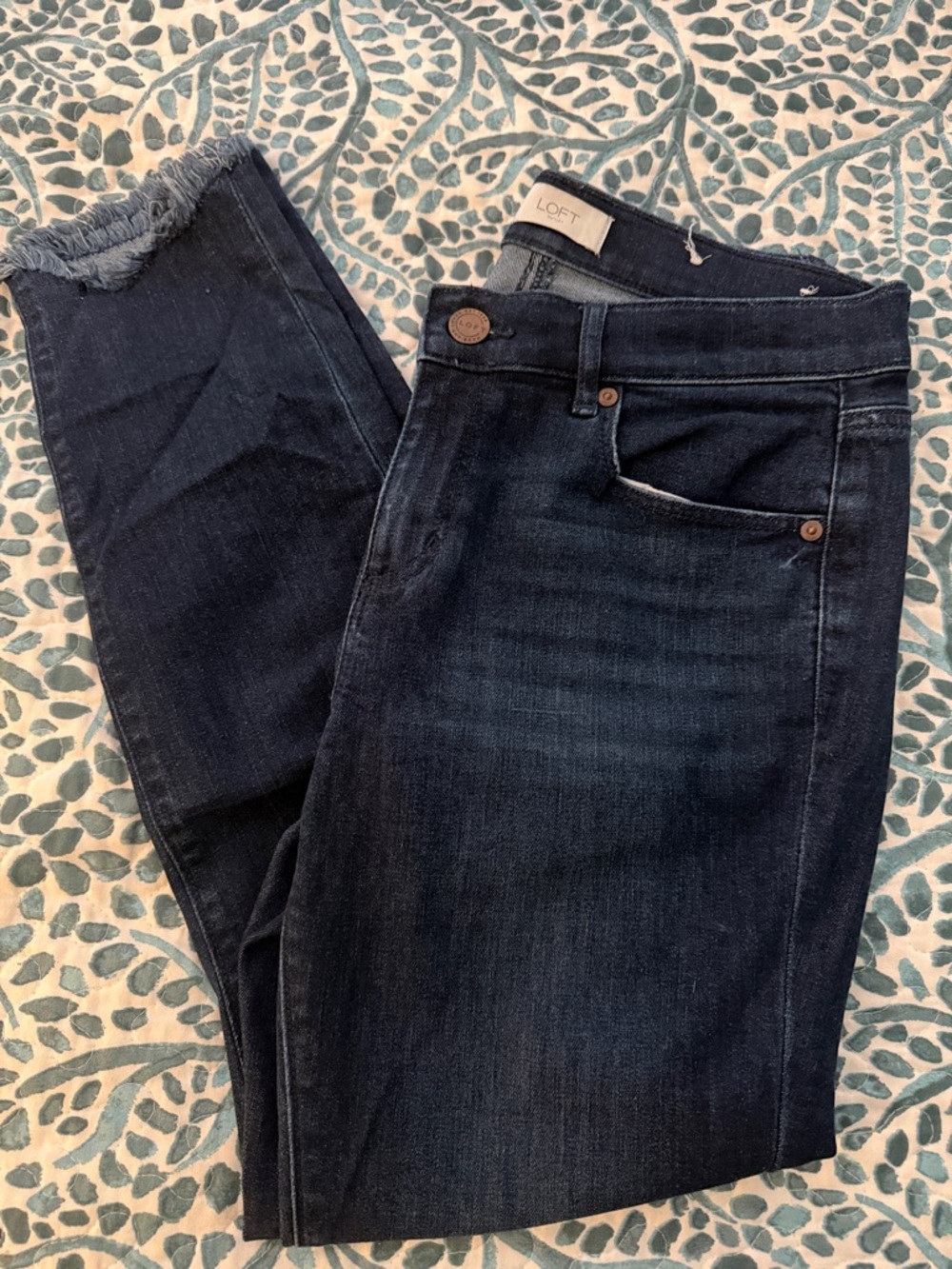 LOFT Dark Indigo Modern Skinny Jeans with Frayed Hem